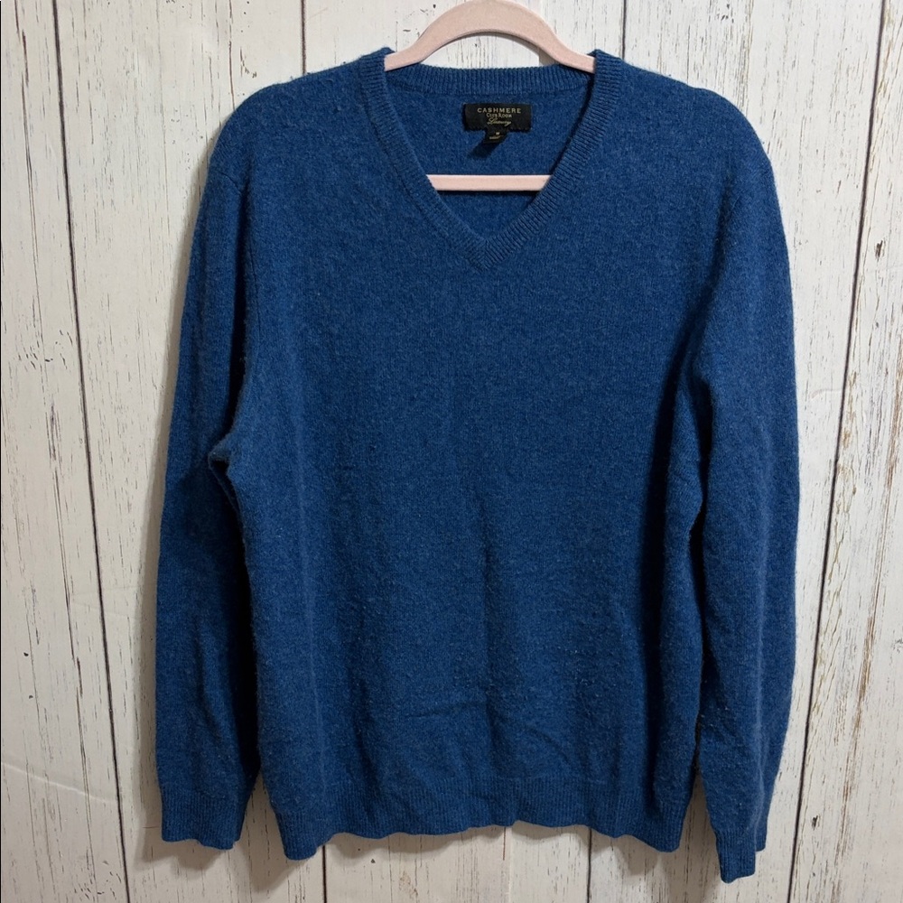 100% Cashmere Men's Blue V-Neck Sweater Medium